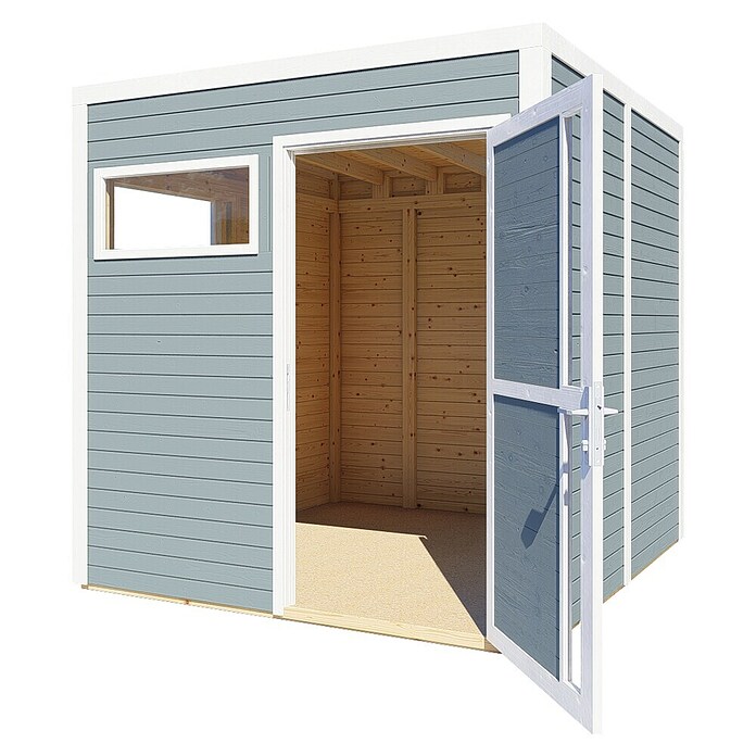 Bertilo Gerätehaus Cubus 2 (Außenmaß inkl. Dachüberstand (B x T): 240 x 226 cm, Holz, Hellgrau/ Weiß) | BAUHAUS