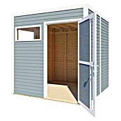 Bertilo Gerätehaus Cubus 2 (Außenmaß inkl. Dachüberstand (B x T): 240 x 226 cm, Holz, Hellgrau/ Weiß) | BAUHAUS