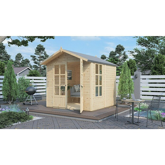 Bertilo Gartenhaus Melrose (Außenmaß inkl. Dachüberstand (B x T): 246 x 214 cm, Holz, Natur) | BAUHAUS
