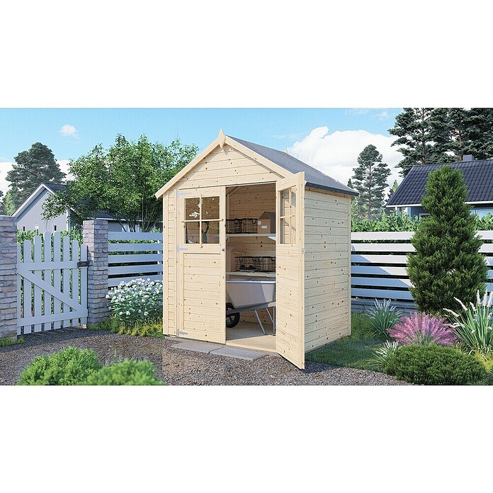 Bertilo Gartenhaus Osterbek (Außenmaß inkl. Dachüberstand (B x T): 131 x 202 cm, Holz, Natur) | BAUHAUS