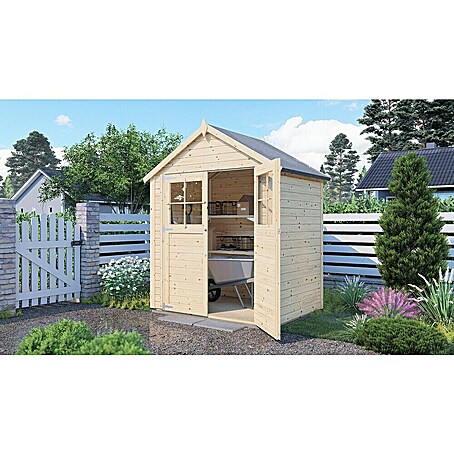 Bertilo Gartenhaus Osterbek (Außenmaß inkl. Dachüberstand (B x T): 131 x 202 cm, Holz, Natur)