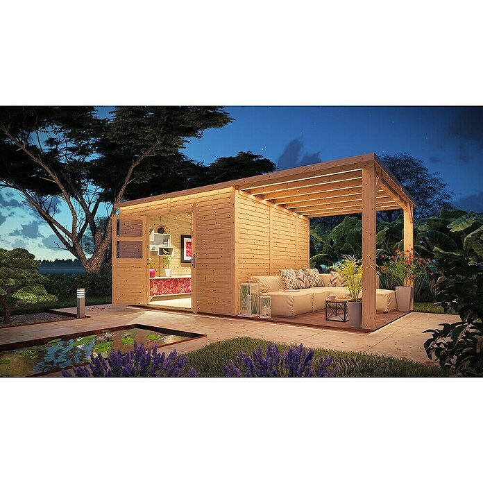 Bertilo Gartenhaus Borkum (Außenmaß inkl. Dachüberstand (B x T): 601 x 306 cm, Holz, Natur) | BAUHAUS