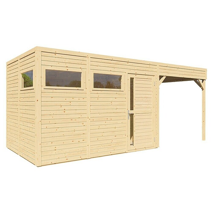 Bertilo Gartenhaus Cubus 3 Lounge (Außenmaß inkl. Dachüberstand (B x T): 240 x 560 cm, Holz, Naturbelassen) | BAUHAUS