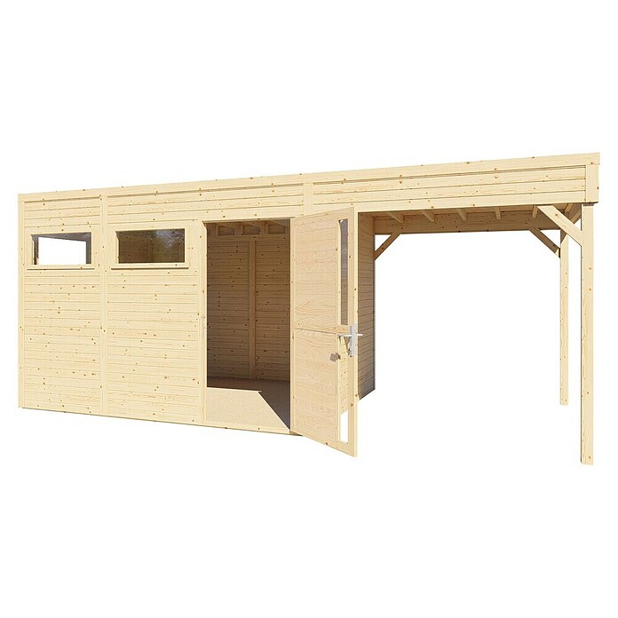 Bertilo Gerätehaus Cubus 2 Lounge (Außenmaß inkl. Dachüberstand (B x T): 240 x 449 cm, Holz, Naturbelassen) | BAUHAUS
