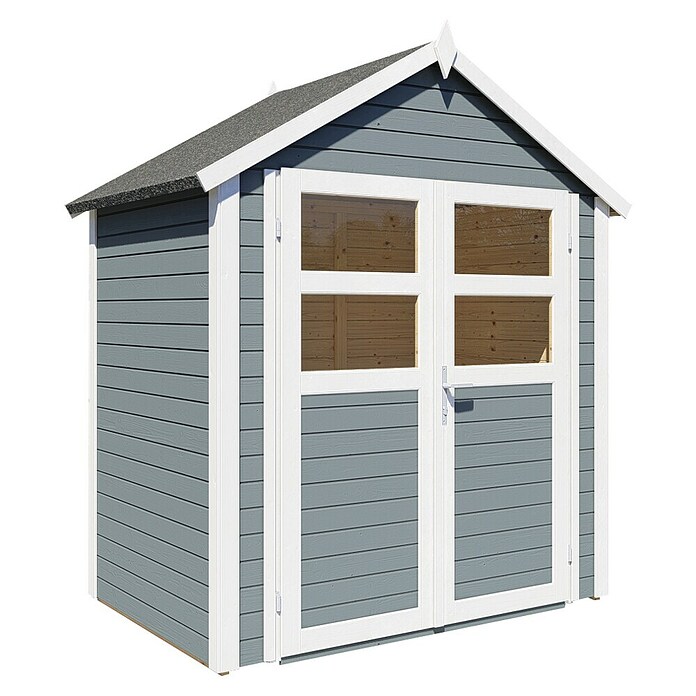Bertilo Gerätehaus Visby (Außenmaß inkl. Dachüberstand (B x T): 131 x 202 cm, Holz, Hellgrau) | BAUHAUS