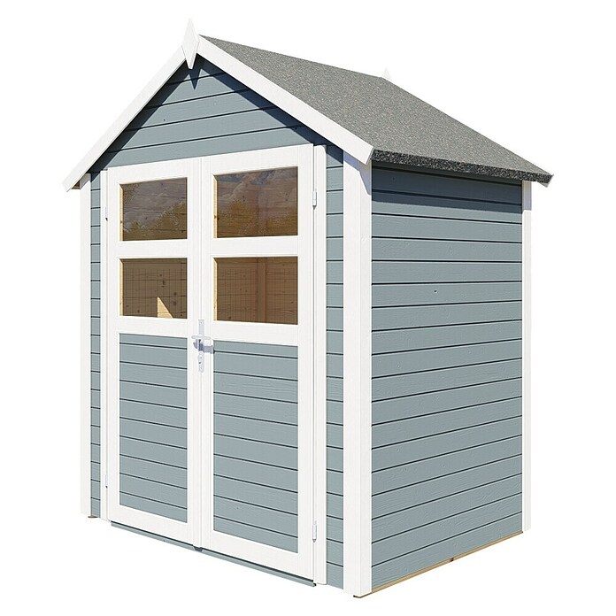 Bertilo Gerätehaus Visby (Außenmaß inkl. Dachüberstand (B x T): 131 x 202 cm, Holz, Hellgrau) | BAUHAUS