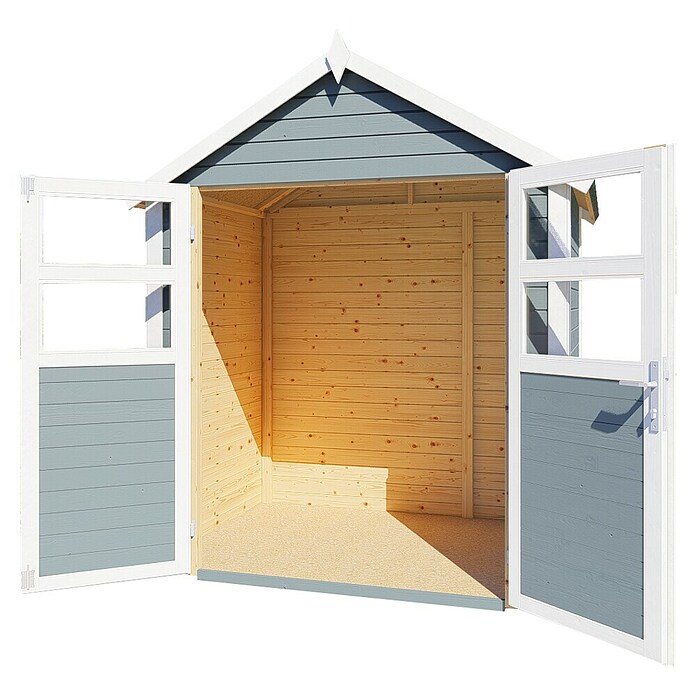 Bertilo Gerätehaus Visby (Außenmaß inkl. Dachüberstand (B x T): 131 x 202 cm, Holz, Hellgrau) | BAUHAUS