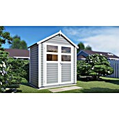 Bertilo Gerätehaus Visby (Außenmaß inkl. Dachüberstand (B x T): 131 x 202 cm, Holz, Hellgrau) | BAUHAUS