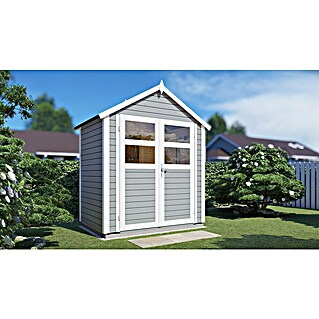 Bertilo Gerätehaus Visby (Außenmaß inkl. Dachüberstand (B x T): 131 x 202 cm, Holz, Hellgrau)