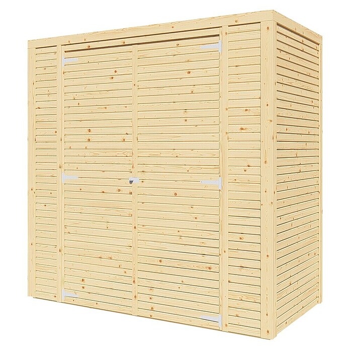 Bertilo Gerätehaus Box 1 (Außenmaß inkl. Dachüberstand (B x T): 110 x 208 cm, Holz, Naturbelassen) | BAUHAUS