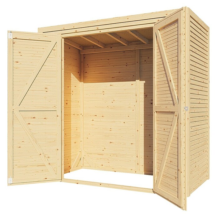Bertilo Gerätehaus Box 1 (Außenmaß inkl. Dachüberstand (B x T): 110 x 208 cm, Holz, Naturbelassen) | BAUHAUS