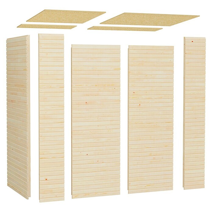Bertilo Gerätehaus Box 1 (Außenmaß inkl. Dachüberstand (B x T): 110 x 208 cm, Holz, Naturbelassen) | BAUHAUS