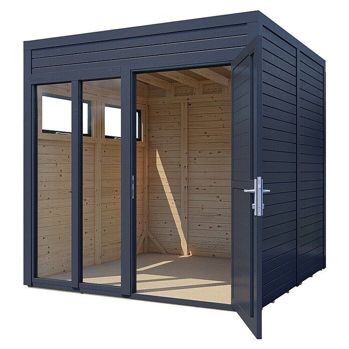 Bertilo Gartenhaus Cubus 2 Office (Außenmaß inkl. Dachüberstand (B x T): 240 x 226 cm, Holz, Anthrazit) | BAUHAUS