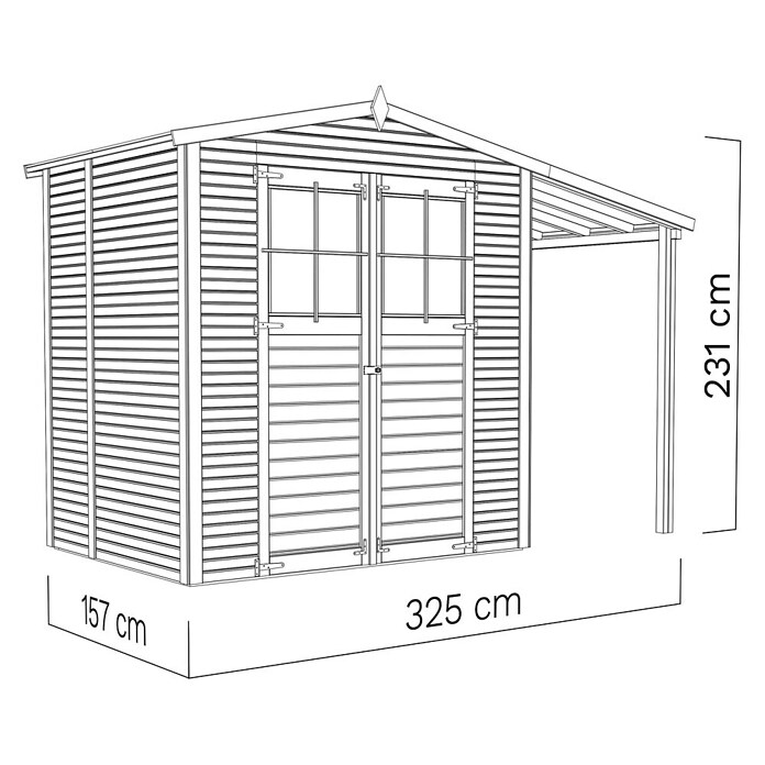 Bertilo Gartenhaus Plexi Apex 2 Plus (Außenmaß inkl. Dachüberstand (B x T): 168 x 338 cm, Holz, Natur, Mit Anbau) | BAUHAUS