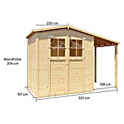 Bertilo Gartenhaus Plexi Apex 2 Plus (Außenmaß inkl. Dachüberstand (B x T): 168 x 338 cm, Holz, Natur, Mit Anbau) | BAUHAUS