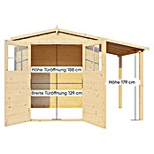 Bertilo Gartenhaus Plexi Apex 2 Plus (Außenmaß inkl. Dachüberstand (B x T): 168 x 338 cm, Holz, Natur, Mit Anbau) | BAUHAUS