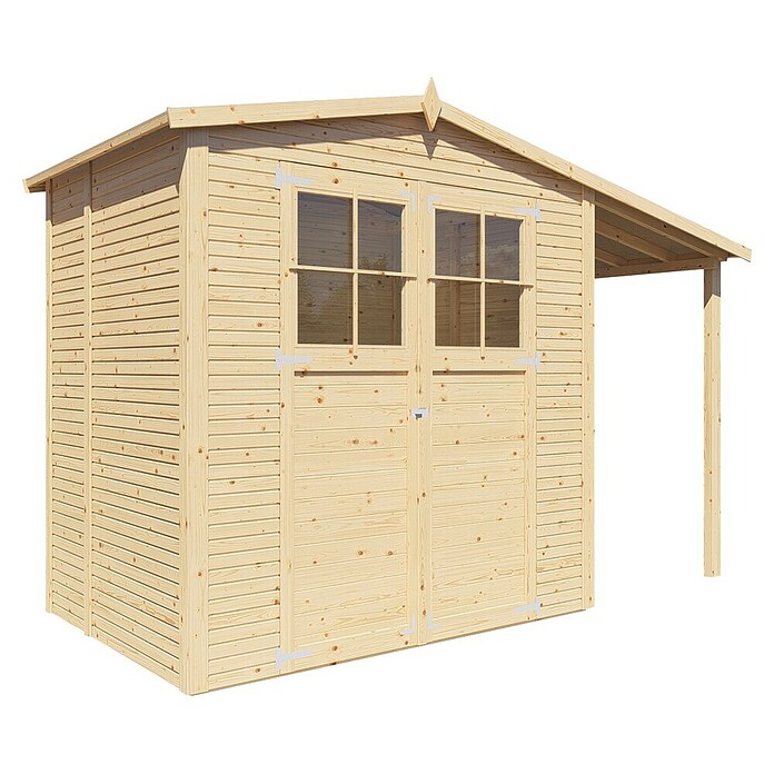 Bertilo Gartenhaus Plexi Apex 2 Plus (Außenmaß inkl. Dachüberstand (B x T): 168 x 338 cm, Holz, Natur, Mit Anbau) | BAUHAUS