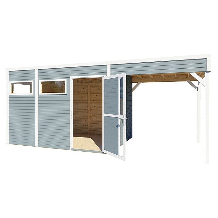 Bertilo Gartenhaus Cubus 3 Lounge (Außenmaß inkl. Dachüberstand (B x T): 240 x 560 cm, Holz, Hellgrau/ Weiß) | BAUHAUS