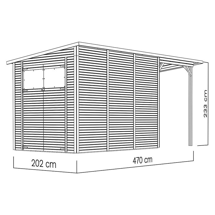Bertilo Gerätehaus Pent Modern Plus (Außenmaß inkl. Dachüberstand (B x T): 231 x 501 cm, Holz, Natur) | BAUHAUS