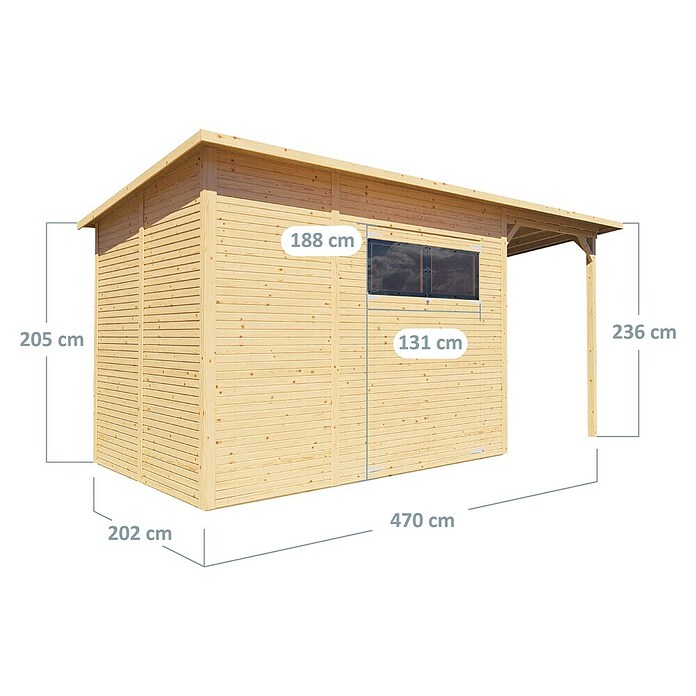 Bertilo Gerätehaus Pent Modern Plus (Außenmaß inkl. Dachüberstand (B x T): 231 x 501 cm, Holz, Natur) | BAUHAUS