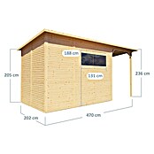 Bertilo Gerätehaus Pent Modern Plus (Außenmaß inkl. Dachüberstand (B x T): 231 x 501 cm, Holz, Natur) | BAUHAUS