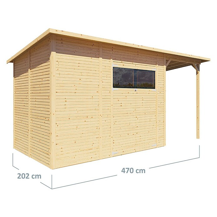 Bertilo Gerätehaus Pent Modern Plus (Außenmaß inkl. Dachüberstand (B x T): 231 x 501 cm, Holz, Natur) | BAUHAUS