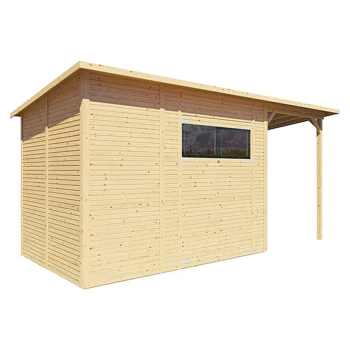 Bertilo Gerätehaus Pent Modern Plus - Außenmaß inkl. Dachüberstand (B x T): 231 x 501 cm, Holz - Holzgartenhaus mit Flachdach und Fenster zur Aufbewahrung von Gartengeräten. Robuste Bauweise, ideal für jeden Garten.
