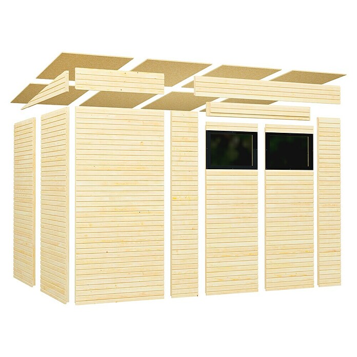 Bertilo Gerätehaus Pent Modern Plus (Außenmaß inkl. Dachüberstand (B x T): 231 x 501 cm, Holz, Natur) | BAUHAUS