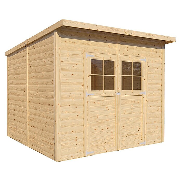 Bertilo Gerätehaus Alster (Außenmaß inkl. Dachüberstand (B x T): 254 x 251 cm, Holz, Natur) | BAUHAUS
