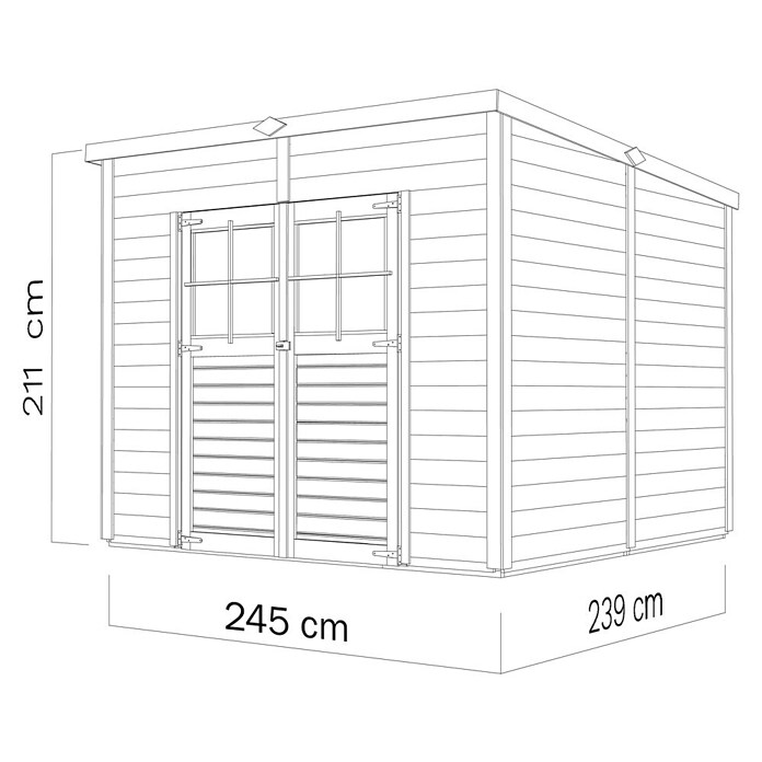 Bertilo Gerätehaus Alster (Außenmaß inkl. Dachüberstand (B x T): 254 x 251 cm, Holz, Natur) | BAUHAUS