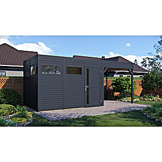 Bertilo Gartenhaus Cubus 3 Lounge (Außenmaß inkl. Dachüberstand (B x T): 240 x 560 cm, Holz, Anthrazit)