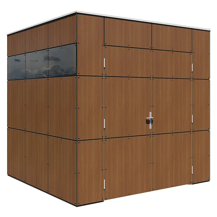 Bertilo Gerätehaus HPL 1 - Außenmaß inkl. Dachüberstand (B x T): 236 x 230 cm, Holz - Moderne Holzhütte mit Fenster und Tür. Das Holzdesign verleiht der Hütte ein warmes, einladendes Aussehen.