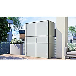 Bertilo Gartenschrank HPL Terrace (Außenmaß inkl. Dachüberstand (B x T): 75 x 155 cm, Holz, Silbergrau, Firsthöhe: 193 cm)