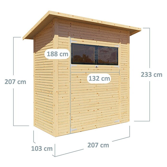 Bertilo Gerätehaus Pent Modern (Außenmaß inkl. Dachüberstand (B x T): 137 x 252 cm, Holz, Natur) | BAUHAUS