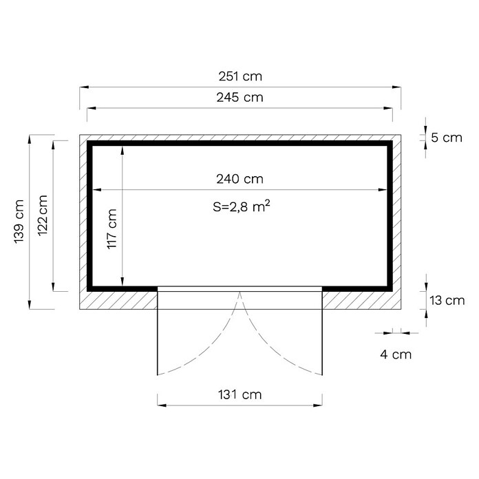 Bertilo Gerätehaus Alster (Außenmaß inkl. Dachüberstand (B x T): 139 x 251 cm, Holz, Natur) | BAUHAUS