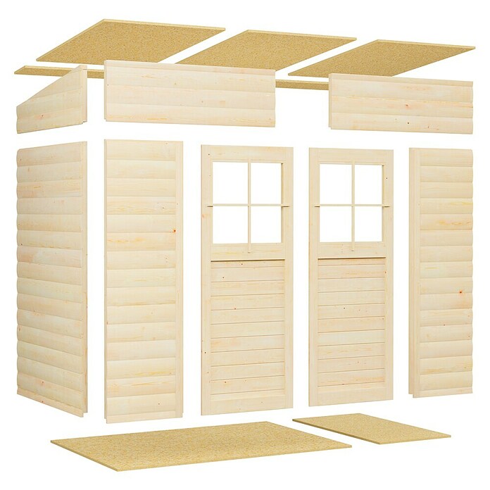 Bertilo Gerätehaus Alster (Außenmaß inkl. Dachüberstand (B x T): 139 x 251 cm, Holz, Natur) | BAUHAUS