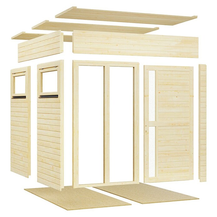 Bertilo Gartenhaus Cubus 2 Office (Außenmaß inkl. Dachüberstand (B x T): 240 x 226 cm, Holz, Naturbelassen) | BAUHAUS