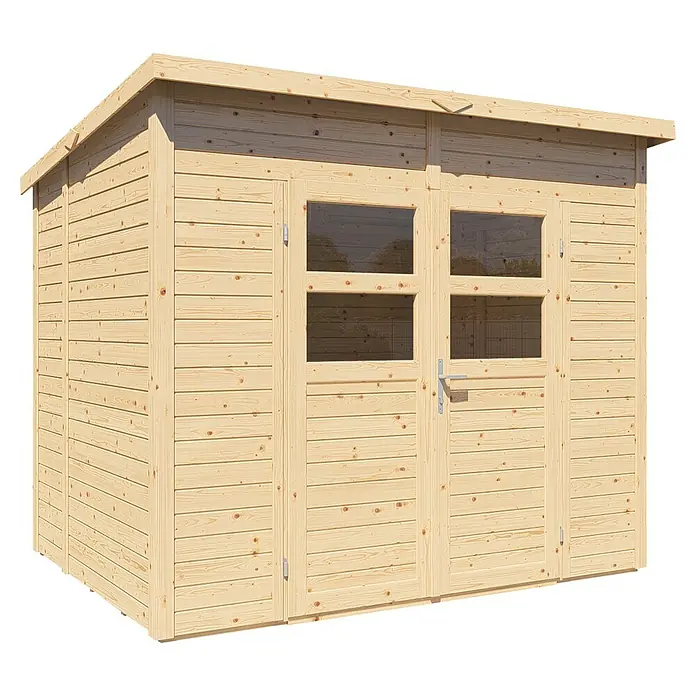 Bertilo Gerätehaus Felix 2 - Außenmaß inkl. Dachüberstand (B x T): 199 x 251 cm, Holz, Naturbelassen - Holzgartenhaus mit Doppeltür und Fenstern, ideal für die Aufbewahrung von Gartengeräten und -möbeln.