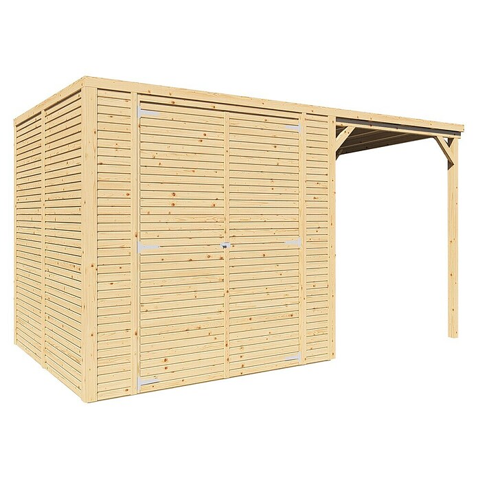 Bertilo Gerätehaus Box 3 mit Anbau (Außenmaß inkl. Dachüberstand (B x T): 212 x 207 cm, Holz, Naturbelassen) | BAUHAUS