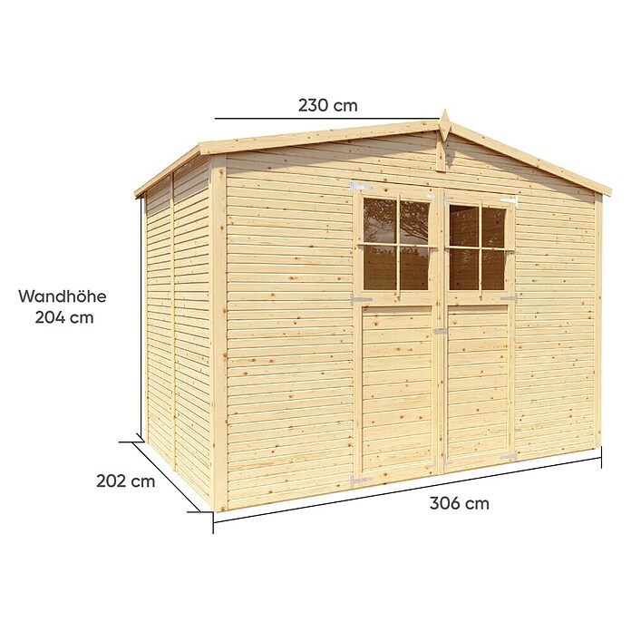 Bertilo Gartenhaus Plexi Apex 4 (Außenmaß inkl. Dachüberstand (B x T): 232 x 325 cm, Holz, Natur, Ohne Anbau) | BAUHAUS