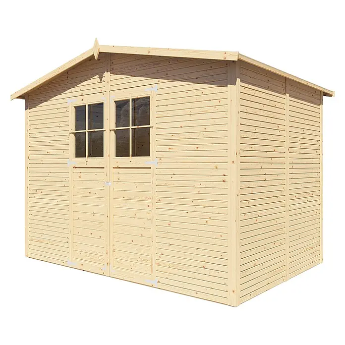 Bertilo Gartenhaus Plexi Apex 4 - Außenmaß inkl. Dachüberstand (B x T): 232 x 325 cm, Holz, Ohne Anbau - Hölzernes Gartenhaus mit Doppeltür und Fenstern, ideal zur Aufbewahrung von Gartengeräten. Robustes Design mit natürlicher Holzoptik.
