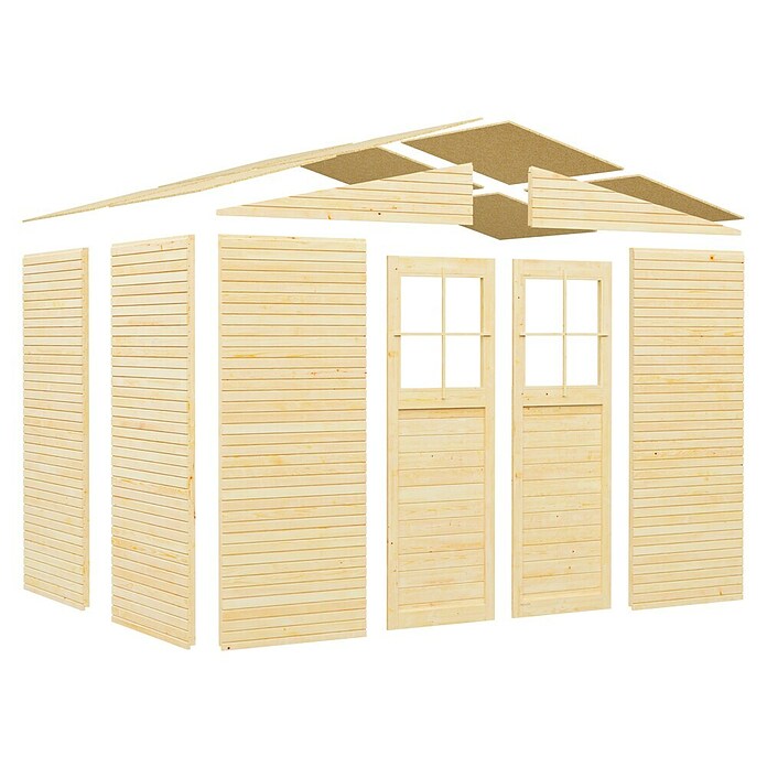 Bertilo Gartenhaus Plexi Apex 4 (Außenmaß inkl. Dachüberstand (B x T): 232 x 325 cm, Holz, Natur, Ohne Anbau) | BAUHAUS