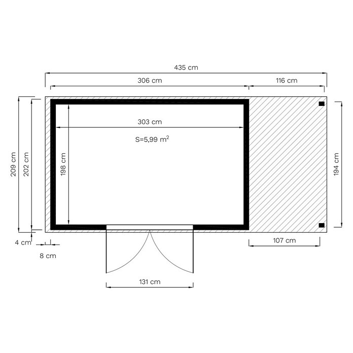 Bertilo Gartenhaus Plexi Apex 4 Plus (Außenmaß inkl. Dachüberstand (B x T): 209 x 435 cm, Holz, Natur, Mit Anbau) | BAUHAUS