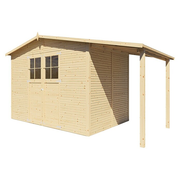 Bertilo Gartenhaus Plexi Apex 4 Plus (Außenmaß inkl. Dachüberstand (B x T): 209 x 435 cm, Holz, Natur, Mit Anbau) | BAUHAUS