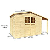 Bertilo Gartenhaus Plexi Apex 4 Plus (Außenmaß inkl. Dachüberstand (B x T): 209 x 435 cm, Holz, Natur, Mit Anbau) | BAUHAUS