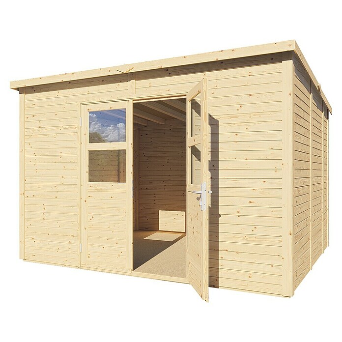 Bertilo Gartenhaus Borkum (Außenmaß inkl. Dachüberstand (B x T): 347 x 306 cm, Holz, Natur) | BAUHAUS