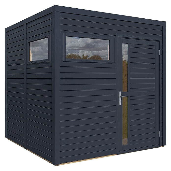 Bertilo Gerätehaus Cubus 2 (Außenmaß inkl. Dachüberstand (B x T): 240 x 226 cm, Holz, Anthrazit) | BAUHAUS