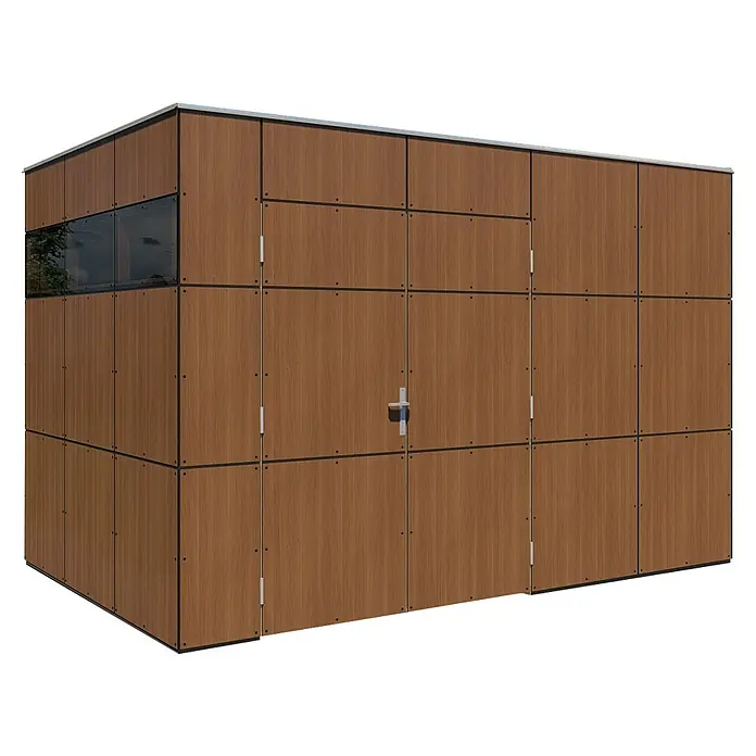 Bertilo Gerätehaus HPL 2 - Außenmaß inkl. Dachüberstand (B x T): 236 x 345 cm, Holz - Die moderne Holzfassade des Fertigmoduls besticht durch ihr schlichtes Design. Ideal für Garten, Büro oder als zusätzlicher Wohnraum.