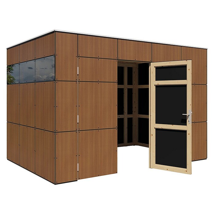 Bertilo Gerätehaus HPL 2 (Außenmaß inkl. Dachüberstand (B x T): 236 x 345 cm, Holz, Braun) | BAUHAUS