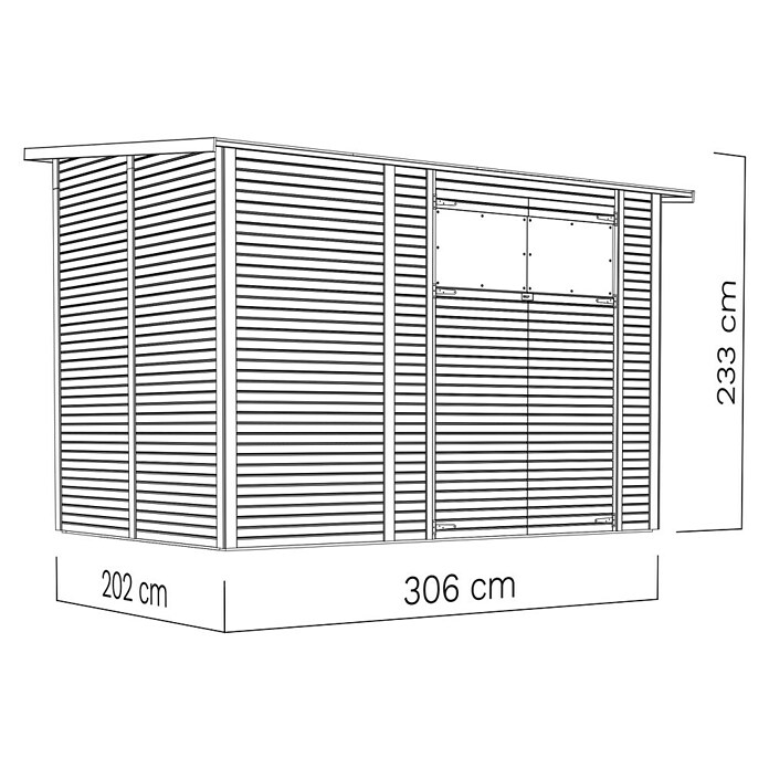 Bertilo Gerätehaus Pent Modern (Außenmaß inkl. Dachüberstand (B x T): 232 x 418 cm, Holz, Naturbelassen) | BAUHAUS